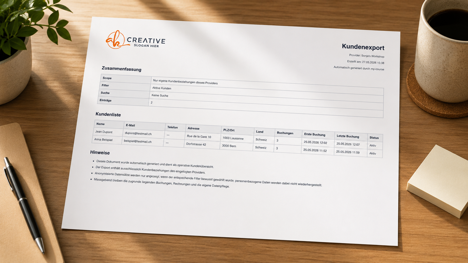 PDF Kundenexport mit Anbieterlogo